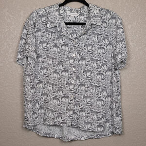 Jane and Delancey white zebra and floral print button down boxy shirt-XL